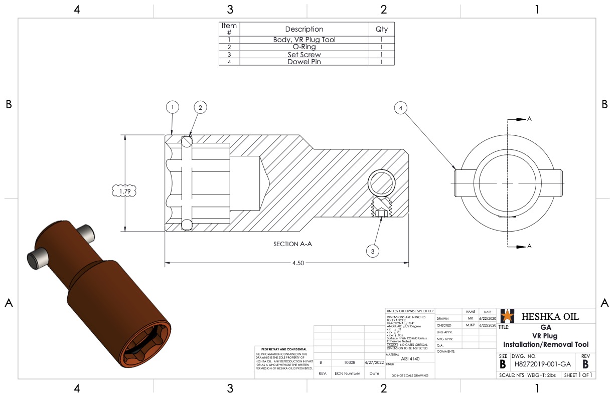 H8272019-001-GA VR Plug Installation and Removal Tool Rev B